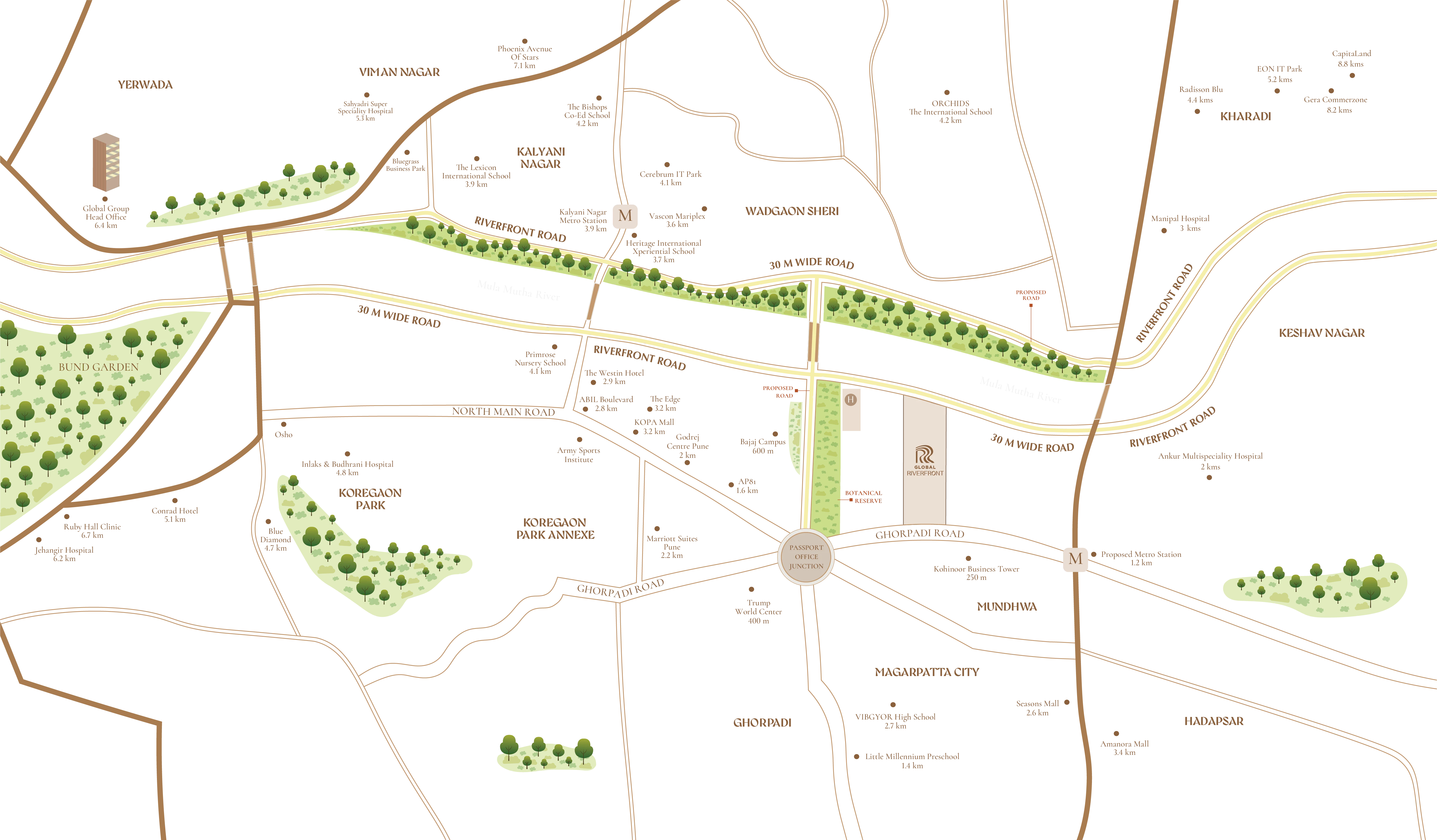 Global Riverfront location and connectivity map